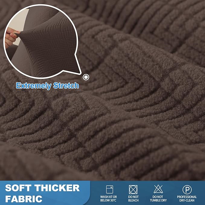 JIVINER 5 Pieces Recliner Sofa Covers Stretch Recliner Sofa Slipcover with Elastic Bottom Jacquard Fitted Reclining 3 Cushion Couch Cover Furniture Protector with Pockets (3 Seater, Coffee)