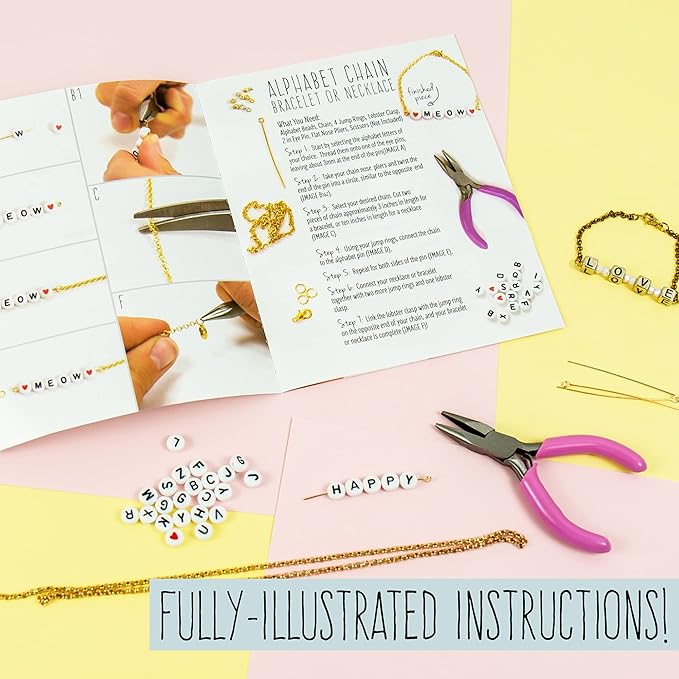 STMT DIY Alphabet Jewelry Set, Design 10 Premium Personalized VSCO Girl Bracelets, Necklaces & Accessories, Bead Kit for Friendship Bracelets, DIY ABC Jewelry, Great for Kids & Teens Ages 8, 9, 10, 11