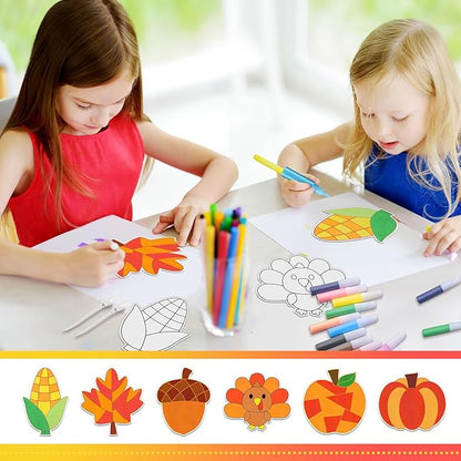 24 Sets Thanksgiving Sand Art Craft Kit for Kids Turkey Maple Leaf Pumpkin Fall DIY Sand Painting Kit with Colored Sand Brushes Make Your Own Sand Art for Thanksgiving Party Home Activities