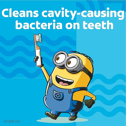 Colgate Kids Battery Powered Toothbrush, Kids Battery Toothbrush with Included AA Battery, Extra Soft Bristles, Flat-Laying Handle to Prevent Rolling, Minion Toothbrush, 1 Pack