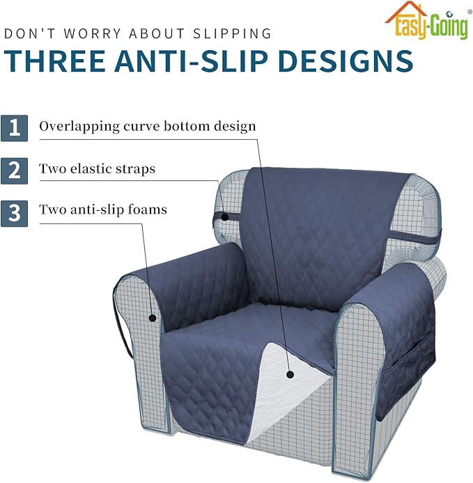 Easy-Going Sofa Slipcover Chair Cover Waterproof Couch Cover Washable Sofa Cover Non-Slip Fabric Furniture Protector with Pocket for Pets Covers Pets Kids Children Dog Cat (Chair, Navy)