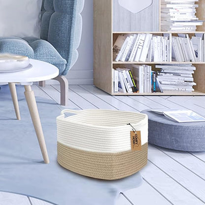 COMFY-HOMI Cotton Rope Woven Basket with Handles for Shelves,Toys,Book, Cloth Storage Baskets Bin for Organizing-13.5"x11"x9.5" Toy Decorative Organizer for Living Room, Bathroom-Light Brown