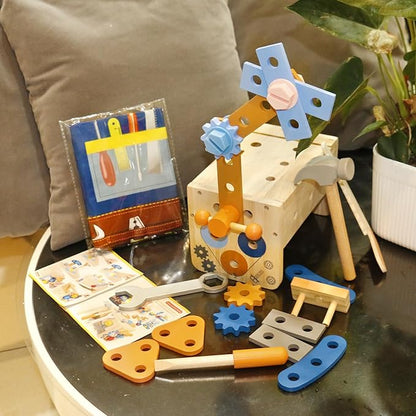 Wooden Kids Tool Set, Toddler Tool Bench with Apron 2 Year Old Toys Gift STEM Montessori Toys for 2 3 4 Year Olds Pretend Play Toddler Tool Set Educational Construction Toy for Toddler(39PCS)