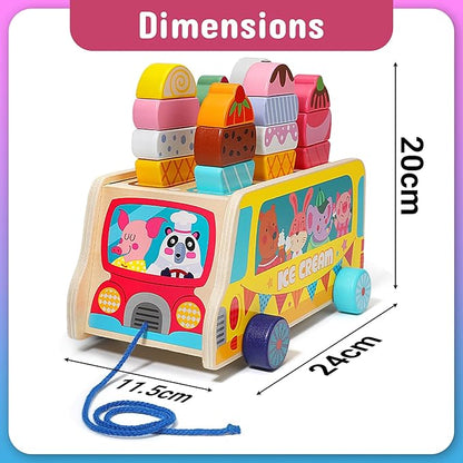 Tamy&Zee Wooden Ice Cream Truck, 27 pcs Magnetic Ice Cream Pretend Play Food & Accessories, Montessori Sorting & Stacking Toys for Toddler Girls & Boys Age 3+…