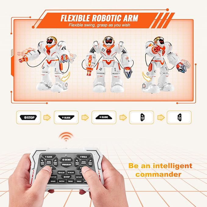 VEVOR RC Robot Toys for Kids, Battle Mode Programmable Remote Control Smart Robot with Bullets, Interactive Walking Dancing Robot for Age 3+ Year Old Boys Girls Birthday Gift Present