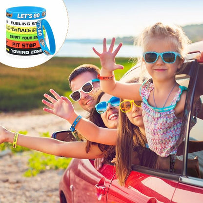 Aoriher 48 Pcs Race Car Birthday Party Favors Racing Rubber Bracelets and Car Theme Keychains Racing Party Goodie Bag Fillers Classroom Rewards for Girls and Boys Birthday Party Decoration Supplies