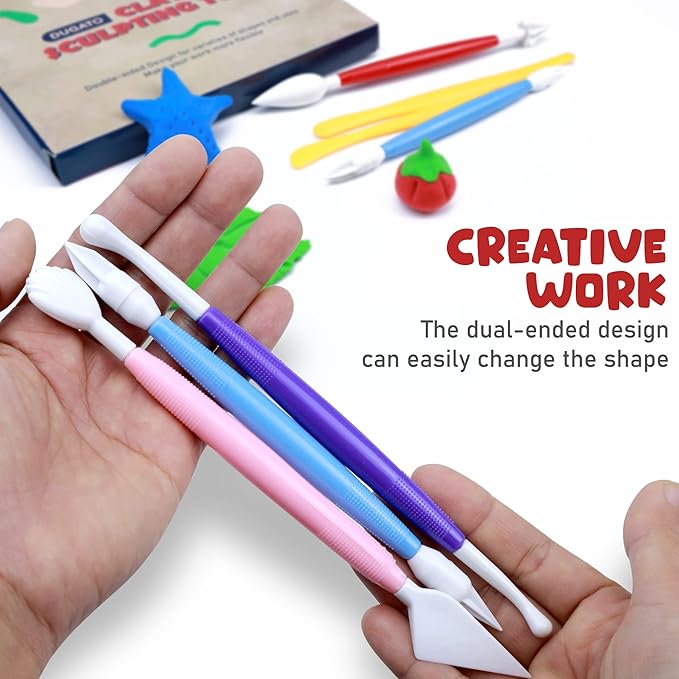 DUGATO Clay Modeling Tools, 17pcs Plastic Ceramic Pottery Tool Set, Double-Head Design, Assorted Colors, for Shaping and Sculpting, Cake Decorating Supplies Kit for Beginners DIY Craft