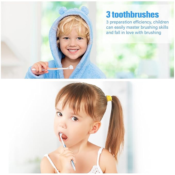 Boao 4 Pieces Three Sided Toothbrush Autism Sensory Toothbrush Bristle Travel Brush for Kids Complete Teeth Gum Care Good Angle Clean Tooth, Soft and Gentle(Pink, Blue, Orange, Purple)