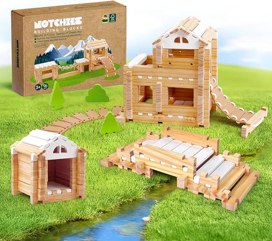 Jovi-mindly 96 PCS Wooden Blocks Wooden Toys with Storage Bag, Preschool Learning Toys Wood Blocks Building Toys for Kids Ages 4-8 Creative Construction Game,FSC Certified