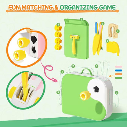 Kids Kitchen Knife Set for Real Cooking with Storage Box Green, Montessori Kitchen Toy with Cutting Board, Plastic Toddler Knives, Peeler, Wooden Safe Knife for Age 3 4 5 6 7 8