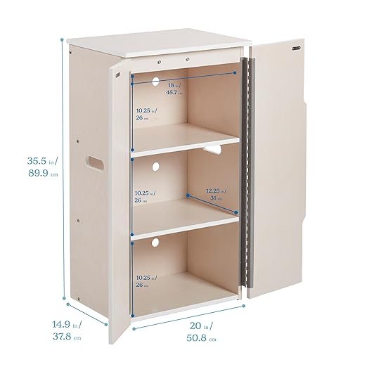 ECR4Kids Play Kitchen Refrigerator, Wooden Playset, White Wash