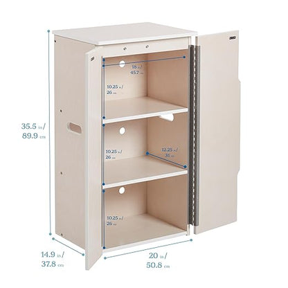 ECR4Kids Play Kitchen Refrigerator, Wooden Playset, White Wash