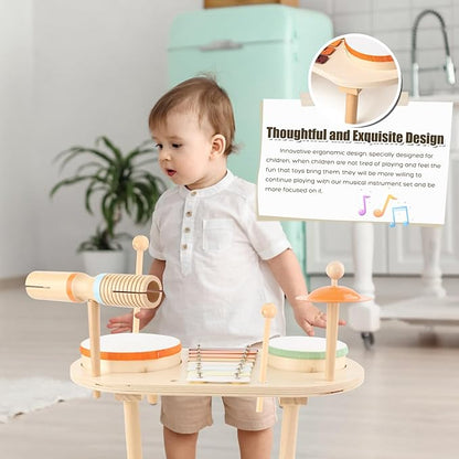 Drum Set for Toddlers 3+ Year Old Boys Girls Baby Wooden Musical Instruments Drumset for Ages Kids Montessori Preschool Educational Music Sensory Toys 3-5 Birthday