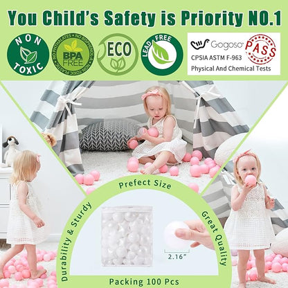 GOGOSO White Ball Pit Balls with Star Balls - Crushproof Plastic Balls for Babies Toddlers Kids Children for 1 2 3 4 5 Years Old,Friendship Bracelet,2.15inches 100pcs