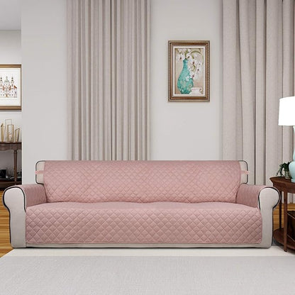 PureFit Reversible Quilted Sofa Cover, Water Resistant Slipcover Furniture Protector, Washable Couch Cover with Non Slip and Elastic Straps for Kids, Dogs, Pets (XX Large, Pink/Beige)