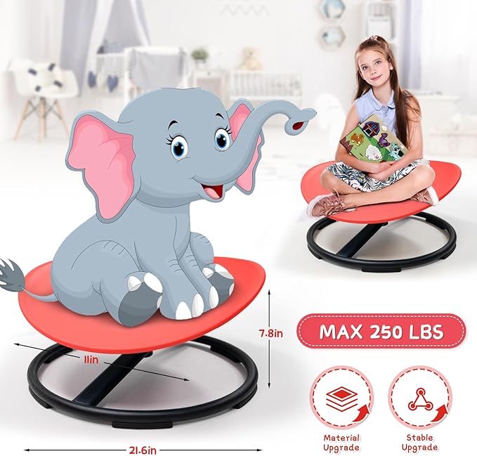 Kids Sensory Swivel Chair, Sensory Spin Chair for Autism Kids, Body Coordination Training Chair, Spin Seat, Metal Base, Non-Slip Design, (Red)