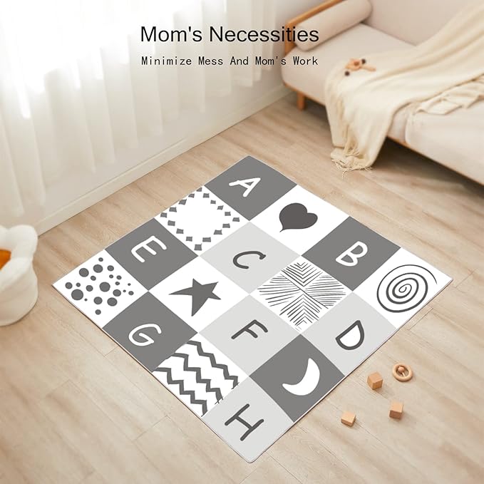 Insular Baby Splat Mat for Under High Chair/Arts/Crafts, Anti Slip and Waterproof Splash Mat for Floor, Portable Picnic Mat, 51x51 Inch, English Letter