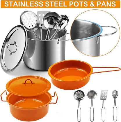 Play Kitchen Accessories Toy for Kids, Kids Kitchen Playset with Stainless Steel Play Pots and Pans, Kitchen Set for Kids, Birthday Gifts Toys for Girls Boys Ages 4 5 6 7 8