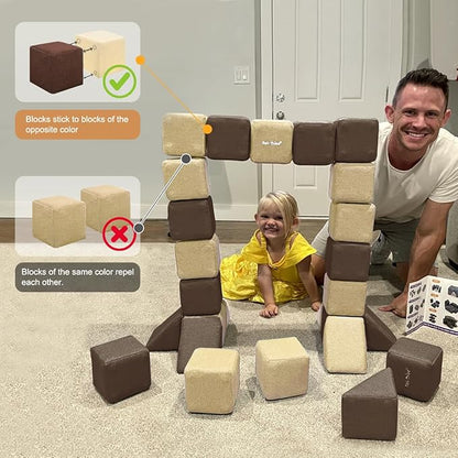 Magnetic Soft Building Blocks for Kids, Magnetic Blocks, Big Blocks, Educational Toys, Incredibly Fun Building Block for Children (Coffee Brown+Light Coffee Brown)