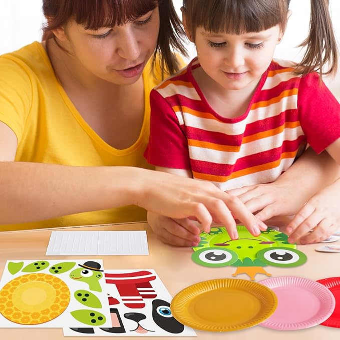 BAODLON Arts and Crafts Kits for Kids, 12 Pack Simple Crafts Animal Paper Plate Art Kit for 2 3 4 5 Year Old Toddler Boys Girls, DIY Kids Crafts for Preschool Classroom Activity/Birthday/Party Game