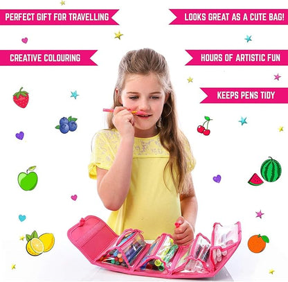 GirlZone Fruit Scented Markers Set with Case, 38 Vibrant Colors, Washable Art & Craft Kids Marker Set for Drawing, Sketching and Coloring, Rainbow Gifts for Kids, Girls Birthday