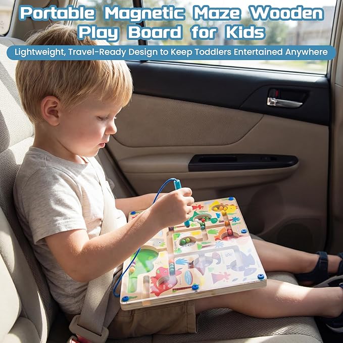 Magnetic Color & Number Maze, Montessori Wooden Color Matching Learning Counting Puzzle Board, Toddler Fine Motor Skills Toys for Boys Girls 3 4 5 Years Old