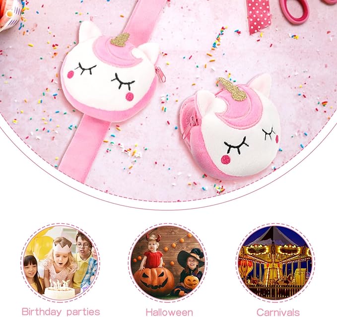 2Pcs Plush Slap Bracelet Coin Purse for Kids - Plush Unicorn Slap Bracelets Cute Animal Design Slap Bracelet Toy