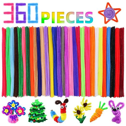 Pipe Cleaners Craft Chenille Stems, 360 Pieces 30 Assorted Colors for Crafting DIY Arts Projects Decorations, 6mm x 12inch Fuzzy Colored Chenille Stem Sticks Set Craft Supplies for Kids and Adults