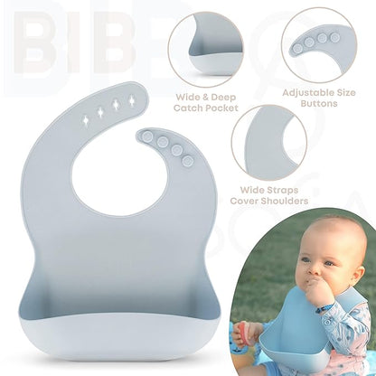 All In One Silicone Baby Feeding Set By SofiAl - Safe for 6-12 Months - Non-Toxic Baby Led Weaning Supplies - Toddler Self Feeding Utensils - BPA-Free - Mess Free Baby Feeding Essentials