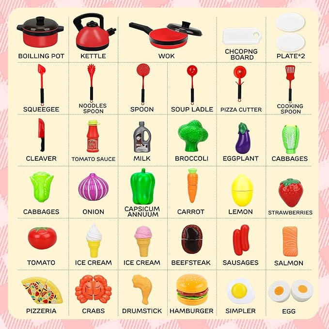 STEAM Life Play Kitchen Accessories Toy Play Food 3 4 Year Old Girls Gifts - Toddler Kitchen Set for Kids Pots and Pans Kids Kitchen Playset Fake Play Kitchen Toys for Toddlers Gifts for Girls Boys