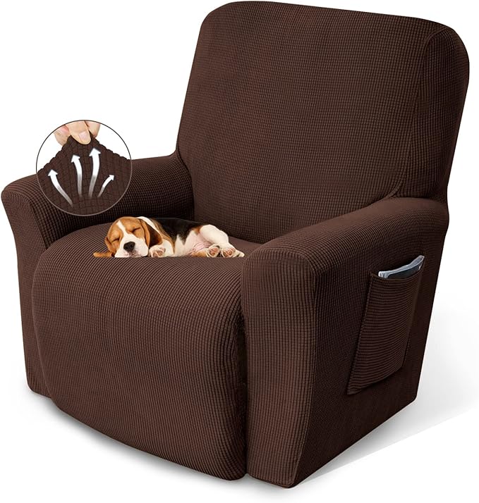 KEKUOU Recliner Chair Covers Lazy Boy Recliner Covers Stretch Couch Cover Slipcovers 1 Piece Furniture Protector with Elastic Bottom for Dog,Kids.(Recliner, Chocolate)