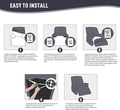 KinCam Recliner Covers, Stretch Reclining Chair Covers, Recliner Sofa Slipcovers Stripe Jacquard Recliner Couch Covers Furniture Protector Covers for Pet Kid (1 XL Seater, Dark Gray)