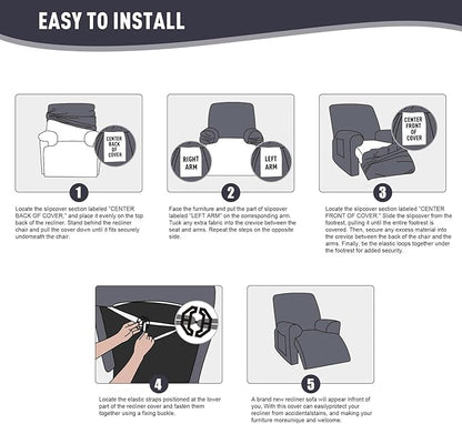 KinCam Recliner Covers, Stretch Reclining Chair Covers, Recliner Sofa Slipcovers Stripe Jacquard Recliner Couch Covers Furniture Protector Covers for Pet Kid (1 XL Seater, Charcoal Gray)