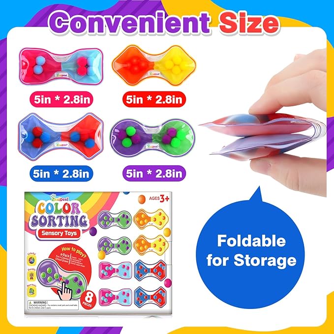 Sensory Fidget Toys for Kids Toddler: 8 Pack Color Sorting Sensory Toys for Autism - Squeeze Calming Toys for Toddler Girls Boys -Goodie Bags Stuffers for Kids