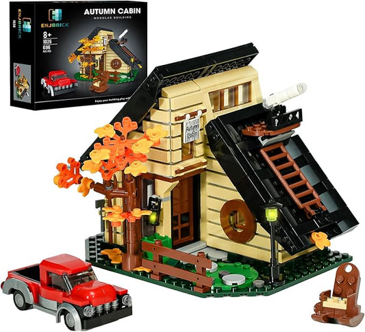 ENJBRICK A Frame Cabin City House Building Set for Adutls,Friends Autumn House Building Toys for Girls 8-14 Years Up 696 pcs