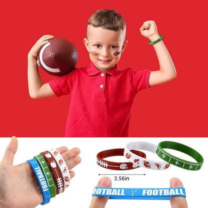 48 Pcs Football Party Favors for Kids Include 12 Football Drawstring Bags, 12 Football Keychain, 12 Silicone Football Bracelets, 12 Mini Stress Ball for Sports Birthday Supplies Decorations