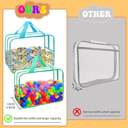 8 Packs XL Toy Storage Bags, Reusable Clear PVC Board Game Storage, Toy Storage Organizer Bags with Zipper for Building Blocks, Puzzle and Handmade Accessories, Clear Toiletry Bag (8 Color, X-Large)