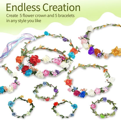 EggSun Flower Crown Making Kit for Girls Kids Gift Women Tea Party Craft Bracelet DIY Fancy Flower Crown Kit Kids Birthday Gift Floral Hair Arts & Crafts Easter Gift for Ages 5 6 7 12 Year Old Girls