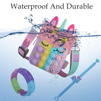 Fidget Purse, Pop Fidget Push It Bubble Popper Unicorn Bag with Bulk Fidget Bracelets Key Chain Stress Relief Toys for Girls Ages 3-12 Gift Easter Basket Stuffers Birthday Party Favor Xmas Stocking