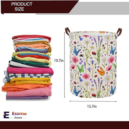 ESSME Kids Laundry Basket,Flower Hamper Collapsible Canvas Waterproof Storage Bin for Form, Nursery Hamper,Gift Baskets,toy bins(Flower cluster)