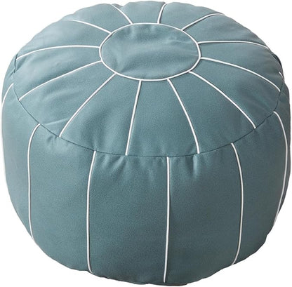 Louis Donné 21 Inch Unstuffed Moroccan Pouf Ottoman Cover, Handmade Faux Leather Foot Stool, Round Storage Poof Cover, Exotic Décor for Living Room Bedroom or Wedding Gifts (Blue)