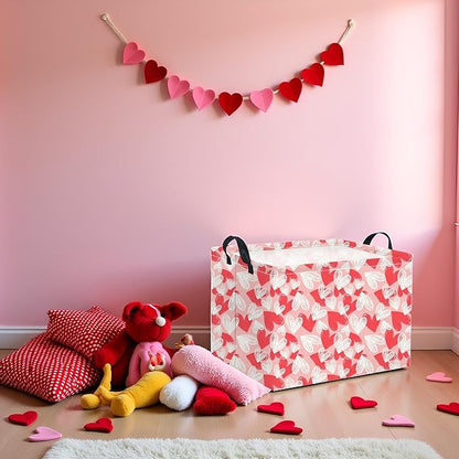 HIYAGON Rectangular Valentines Basket Fabric Storage Bin Storage Boxes Collapsible Storage Basket for Clothes Books Shelves Basket(Pink White Heart)