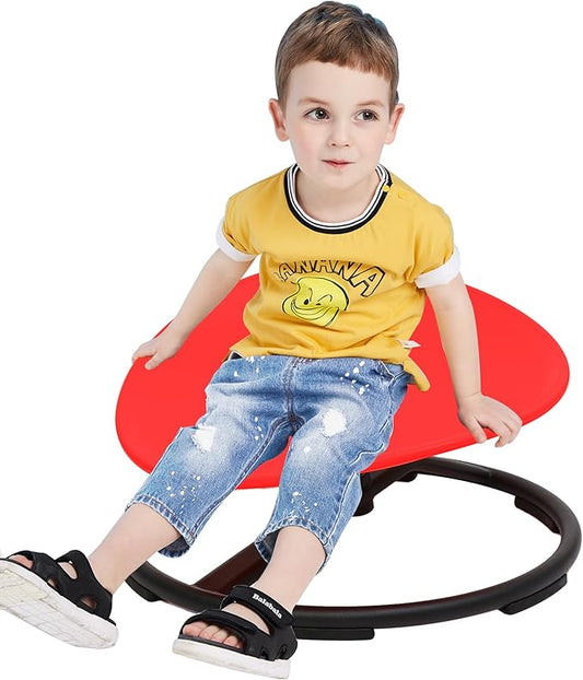 Kids Sensory Swivel Chair - Round Spinning Chair Seat for Balance, Coordination - Sensory Therapy Stool for Kids with Autism & ADHD - Active Indoor Play Chair for Home & Classroom (Red)