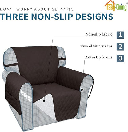 Easy-Going Sofa Slipcover Waterproof Sofa Cover Couch Cover for 4 Cushion Couch with Elastic Straps Washable Non-Slip Furniture Protector Cover for Pets, Dogs, Cat (XX-Large, Chocolate)