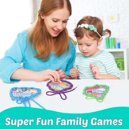 Aizweb Vehicle Lacing Cards,Sewing Kit for Toddlers, Fine Motor Skill Toys,Threading Toys for Preschoolers,Shoe Tying Practice Art and Craft for Kids Educational Kindergarten Learning Activities