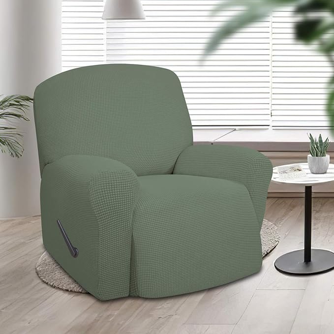 Easy-Going Oversized Recliner Stretch Sofa Slipcover Sofa Cover 1 Piece Furniture Protector Couch Soft with Elastic Bottom Kids,Polyester Spandex Jacquard Small Checks(X Large,Greyish Green)