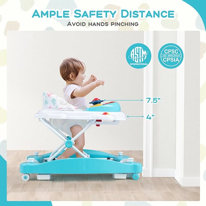 BABY JOY 6-in-1 Baby Walker, Foldable Baby Walker with Wheels, Adjustable Height, Music, Lights, Bouncer & Rocker Mode, Baby Walkers for Boys Girls 6-14 Months (Green)
