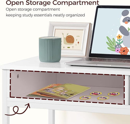 Kids Desk and Chair Set, Student Writing Desk, Kids Study Desk with Book Sorter and Fabric Drawer, Kids Wooden Study Table, for Study, Kids Room, Bedroom, White KDBW11901N1
