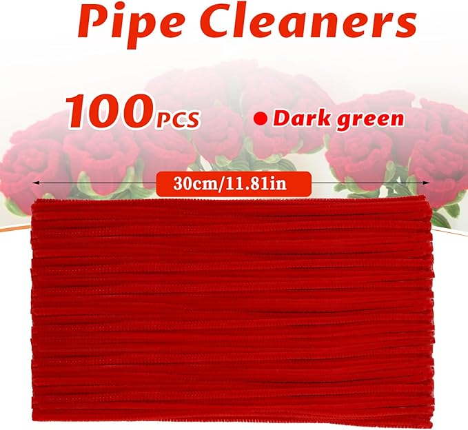 100 Pcs Pipe Cleaners, Chenille Stems Pipe Cleaners Craft, Fuzzy Red Pipe Cleaners Bulk for Festivals Flower Making Arts and Crafts DIY Home Decorations Supplies