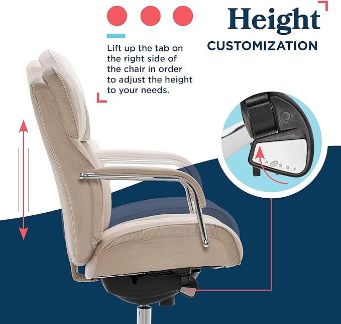 La-Z-Boy Sutherland Quilted Leather Executive Office Chair with Padded Arms, High Back Ergonomic Desk Chair with Lumbar Support, Cream Microfiber Fabric